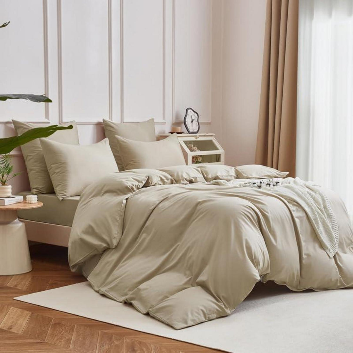 Mako Satin Bettwäsche Set 135x200 Baumwolle Khaki 4tlg.