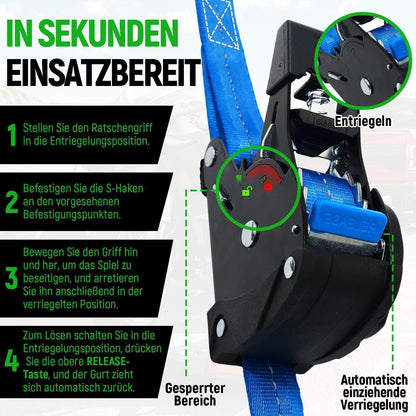 Automatischer Spanngurt-Set 3,6m mit J-Haken – 4er Pack