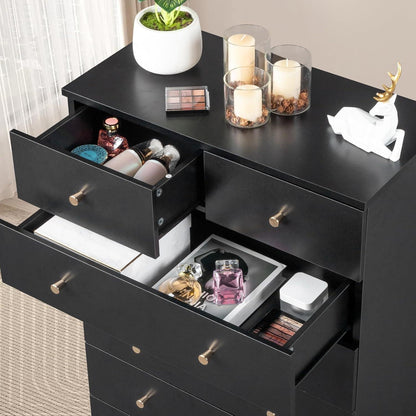 Kommode 5 Schubladen Schwarz – Schlafzimmer Sideboard mit Stauraum