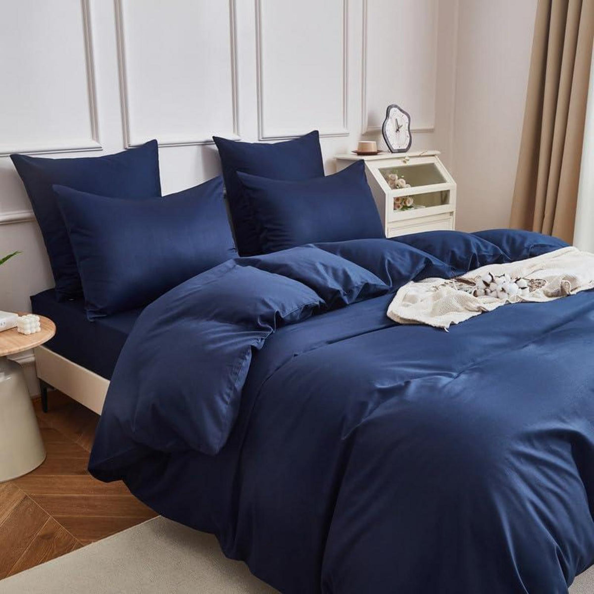 Mako Satin Bettwäsche Set 135x200cm Blau Petrol 4tlg.
