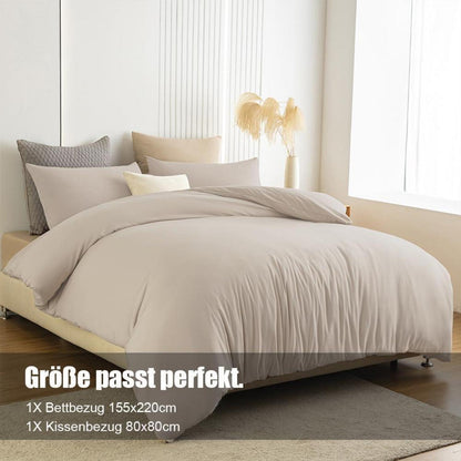 Bettwäsche-Set Beige 155x220cm - Mikrofaser, Bügelfrei