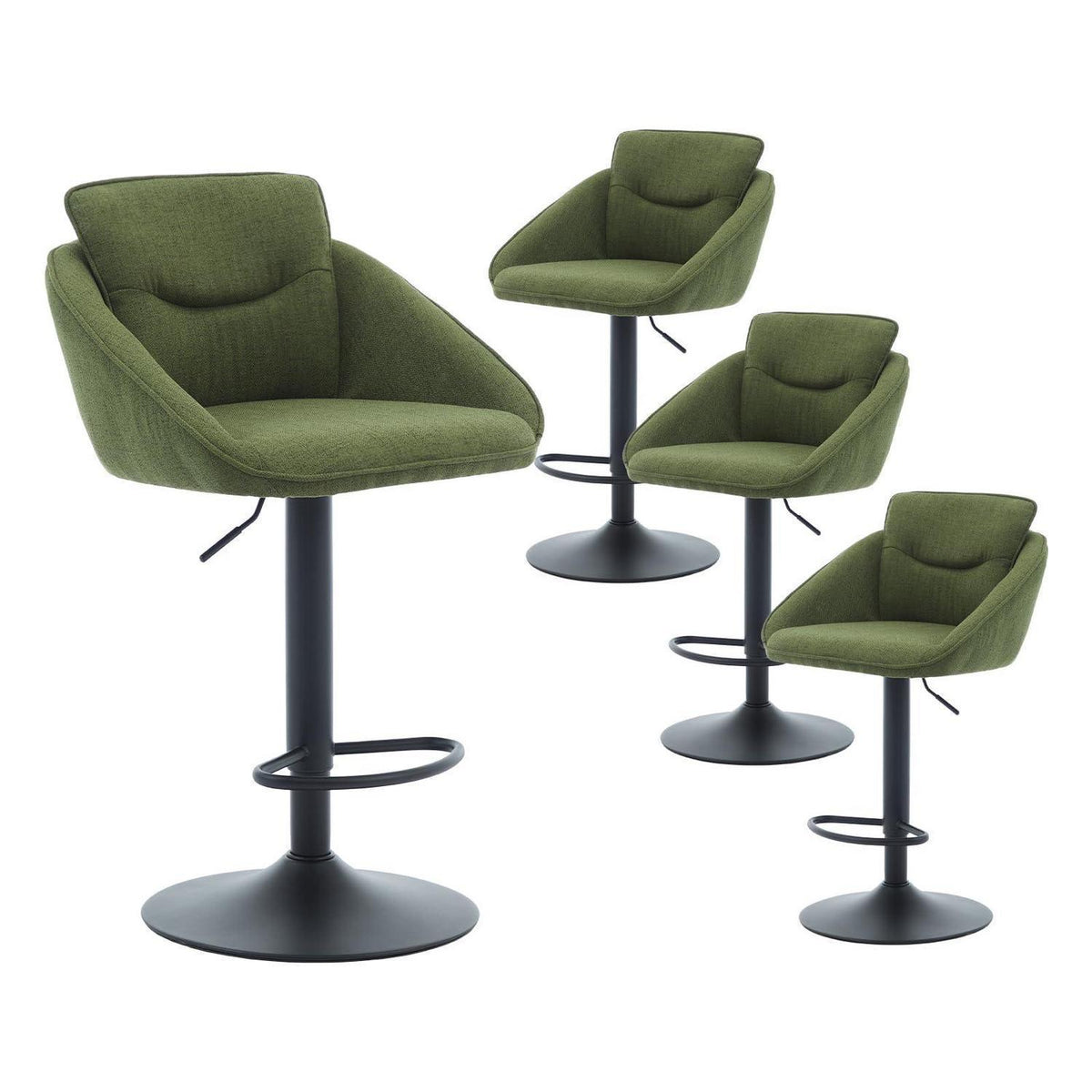 360° Drehbarer Barhocker 4er Set, Grün, Höhenverstellbar