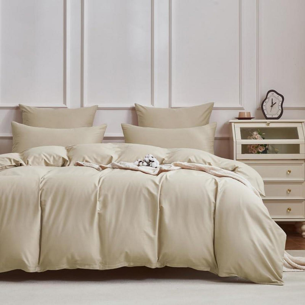 Mako Satin Bettwäsche Set 220x240cm Braun Khaki 3tlg.