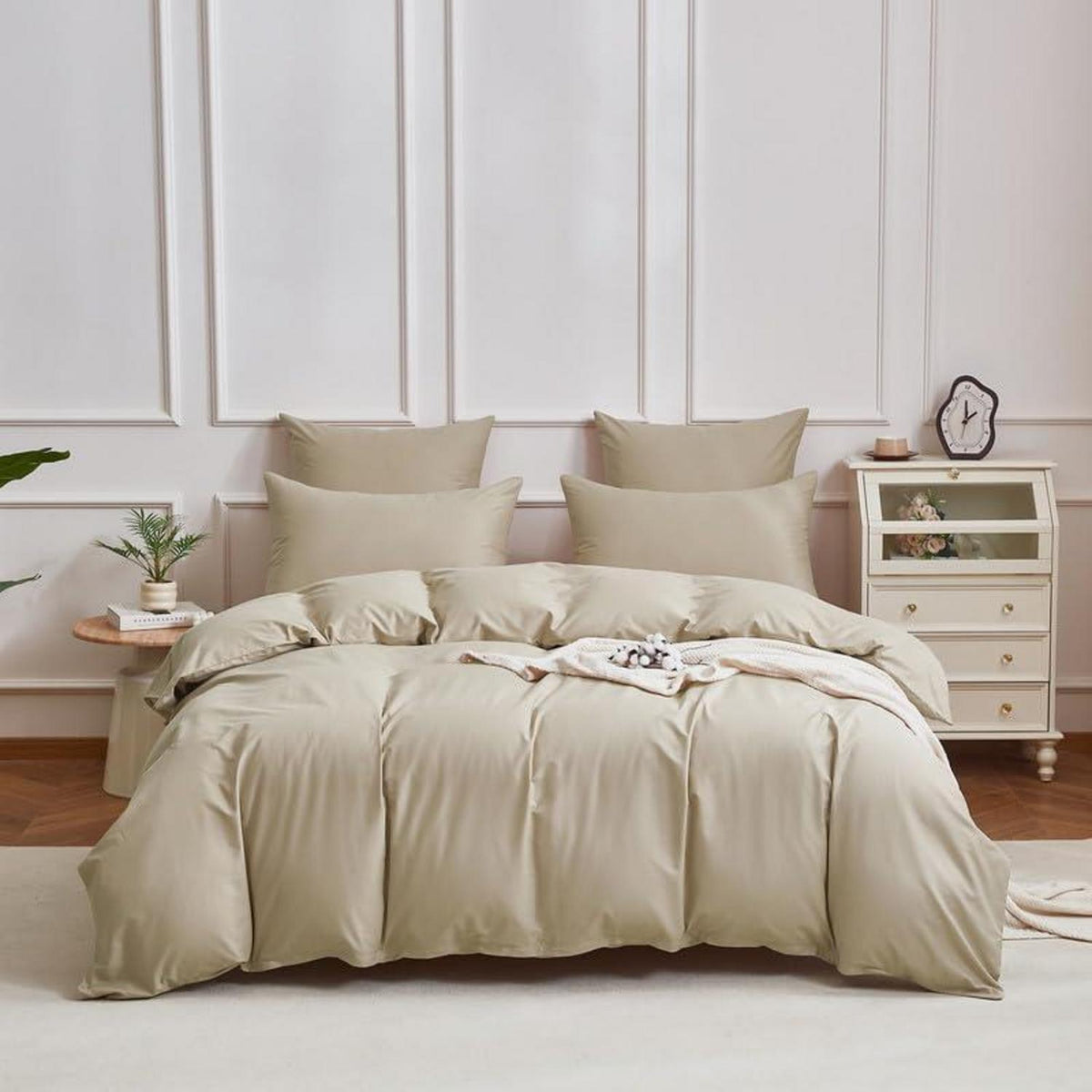 Mako Satin Bettwäsche Set 220x240cm Braun Khaki 3tlg.