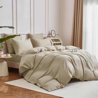 Mako Satin Bettwäsche Set 220x240cm Braun Khaki 3tlg.