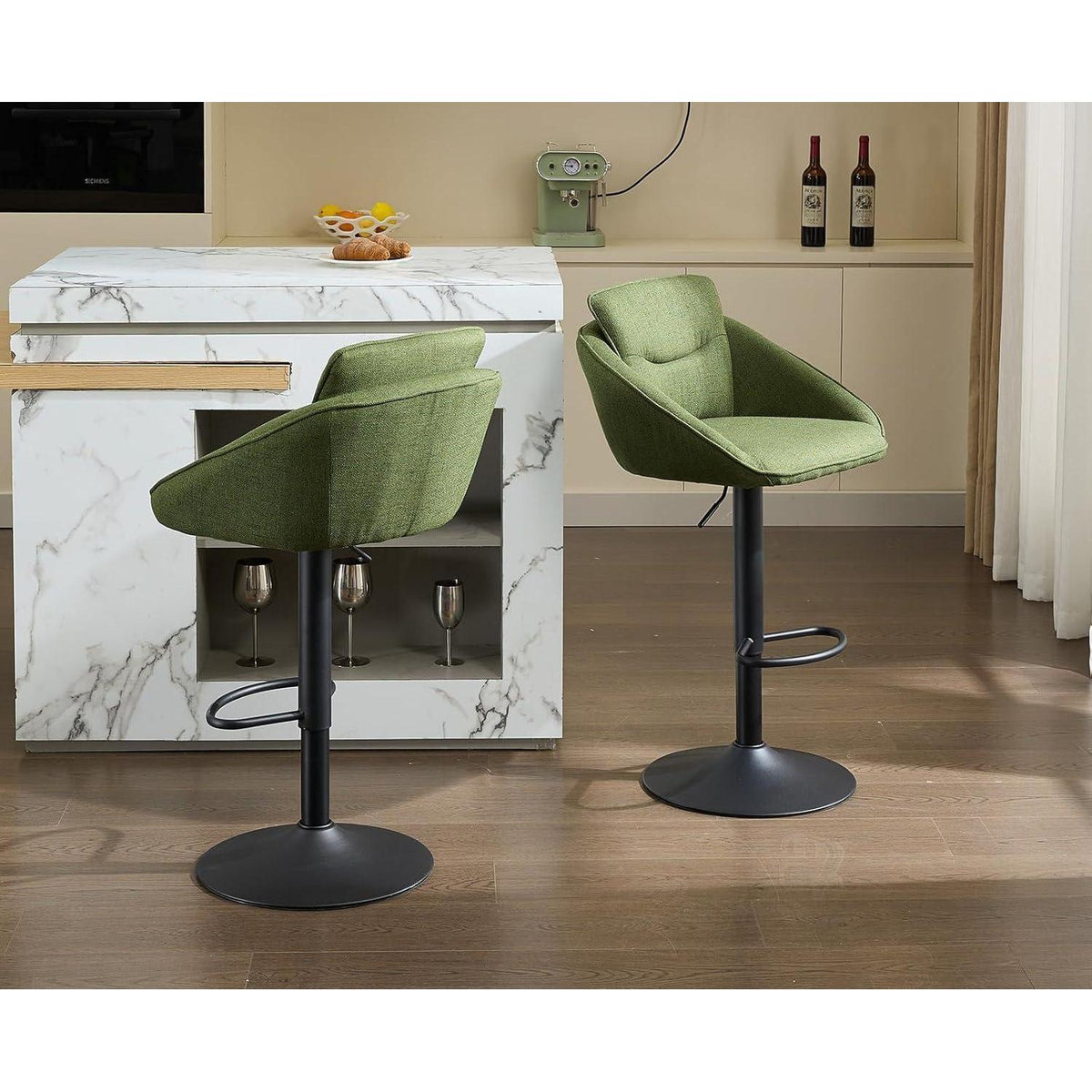 360° Drehbarer Barhocker 2er Set, Grün | Höhenverstellbar & Bequem