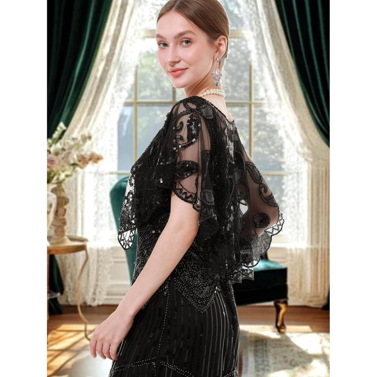 Pailletten Schal Damen 1920er Gatsby Stil mit Perlen