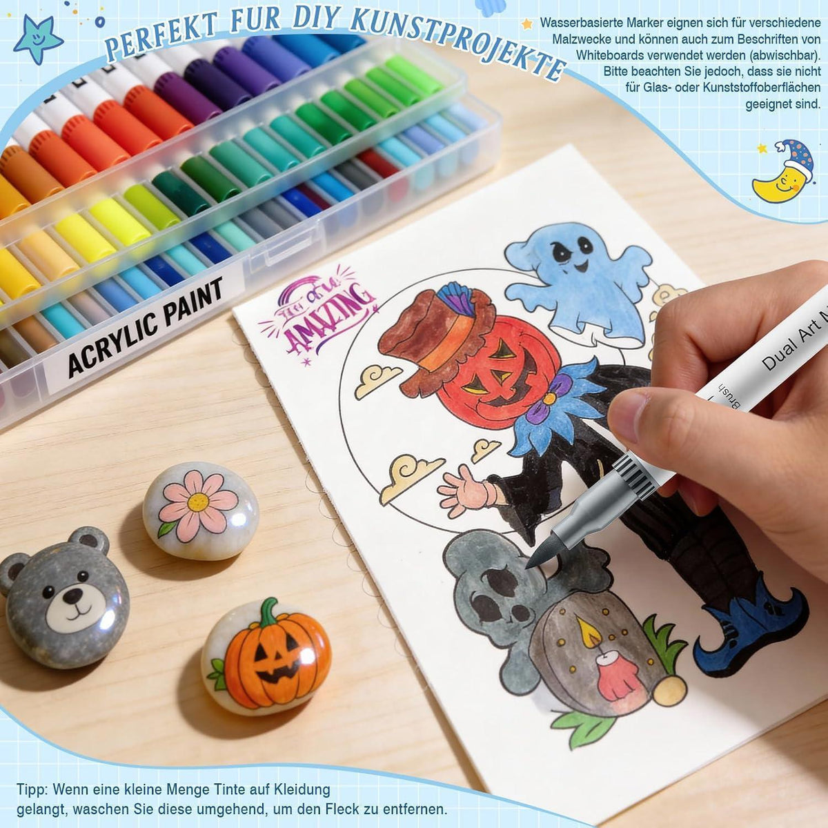 80er Acrylstifte Set mit Pinsel & Feinsptz – Wasserfarben Marker