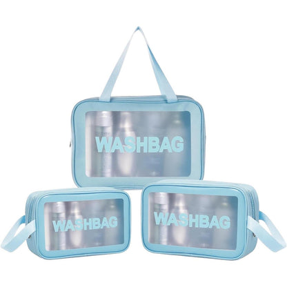Transparente Kulturbeutel 3er Set, wasserdicht, Reise Organizer Blau