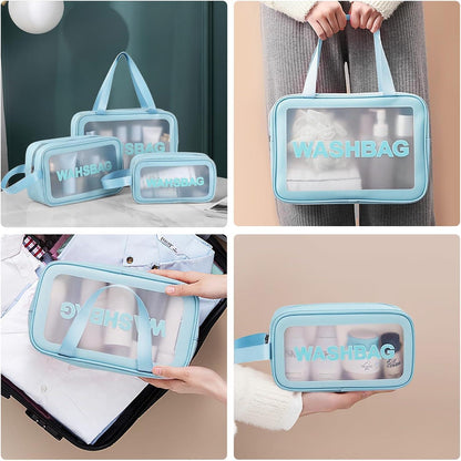 Transparente Kulturbeutel 3er Set, wasserdicht, Reise Organizer Blau