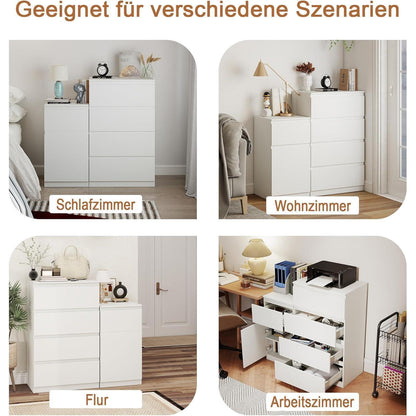 2er-Set Kommoden Weiß mit 1 & 4 Schubladen