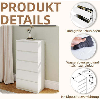 2er-Set Kommoden Weiß mit 0 & 5 Schubladen – Schlafzimmer & Büro