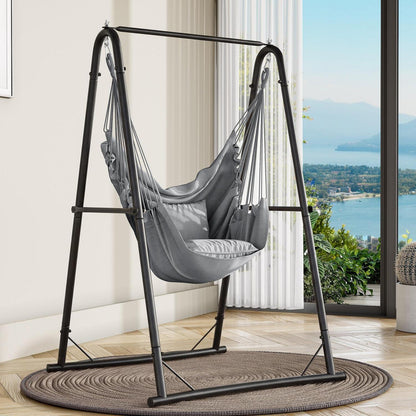 Hängesessel mit Gestell & Kissen – Grau für Terrasse & Garten