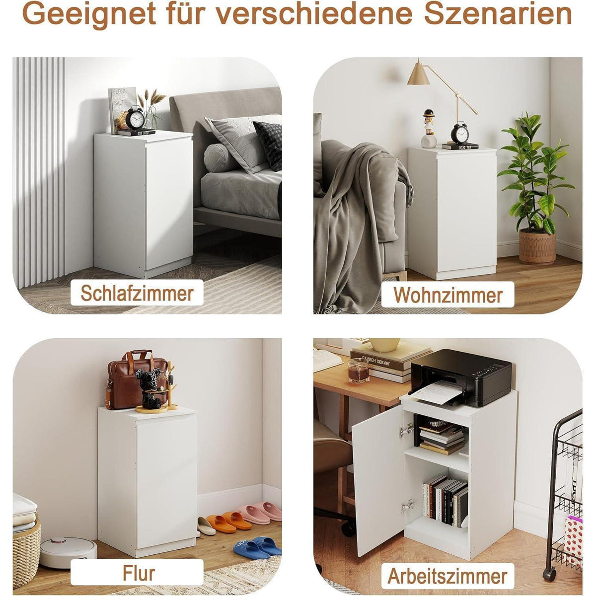 Weißer Nachttisch mit Tür – 40x40x75cm, platzsparend