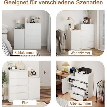 2er-Set Kommoden Weiß mit 0 & 4 Schubladen – Schlafzimmer & Büro