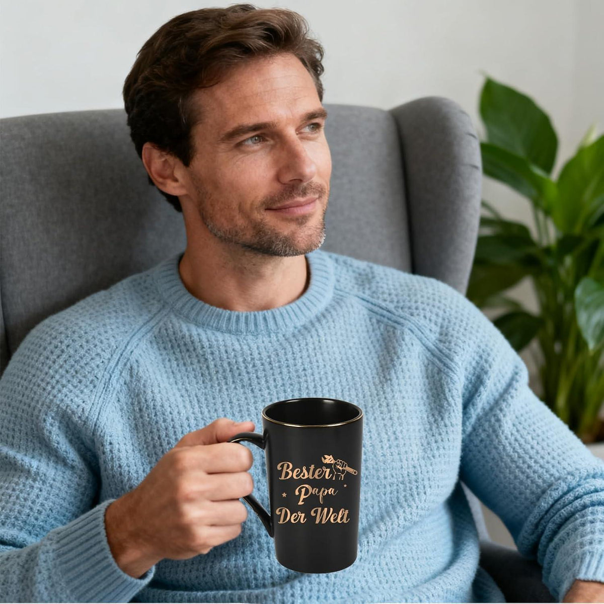 Papa Tasse "Bester Papa der Welt" mit Deckel & Löffel