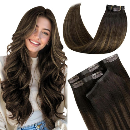 Clip-in Echthaar Extensions Braun Ombre – Voller Kopf 40cm