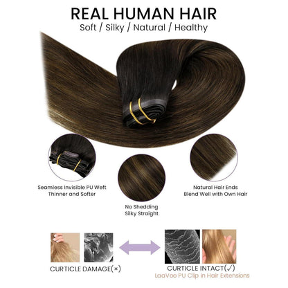 Echthaar Clip-In Extensions Braun Ombre 55cm