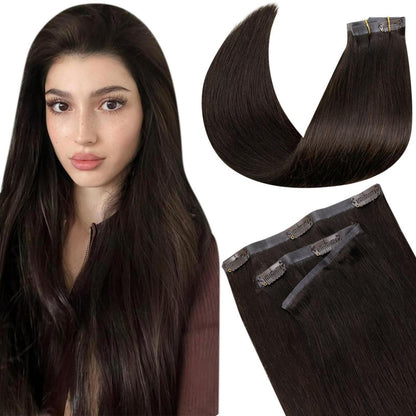 Echthaar Clip-Ins Braun – 35cm, 100g, Dunkelbraun