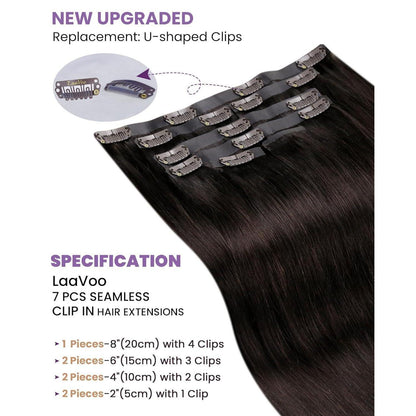 Echthaar Clip-Ins Braun – 35cm, 100g, Dunkelbraun