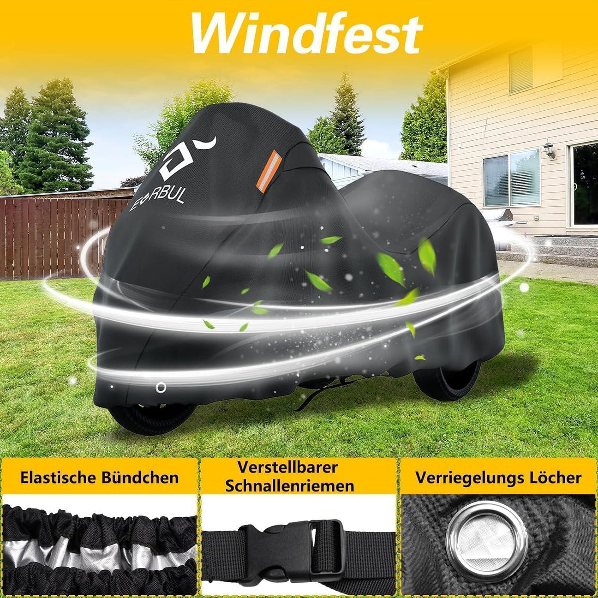 Motorradabdeckung Trike, windfest & UV-Schutz, 274x149x149cm