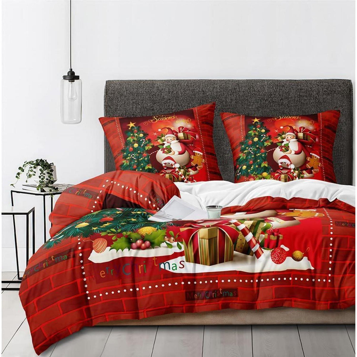 Weihnachts Bettwäsche Set 135x200 Rot Grün 3D 4-teilig