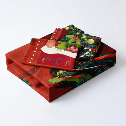 Weihnachts Bettwäsche Set 135x200 Rot Grün 3D 4-teilig