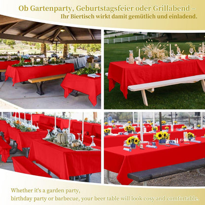 10x Rote Tischdecke für Biertisch (250x100cm) – Waschbar & Robust