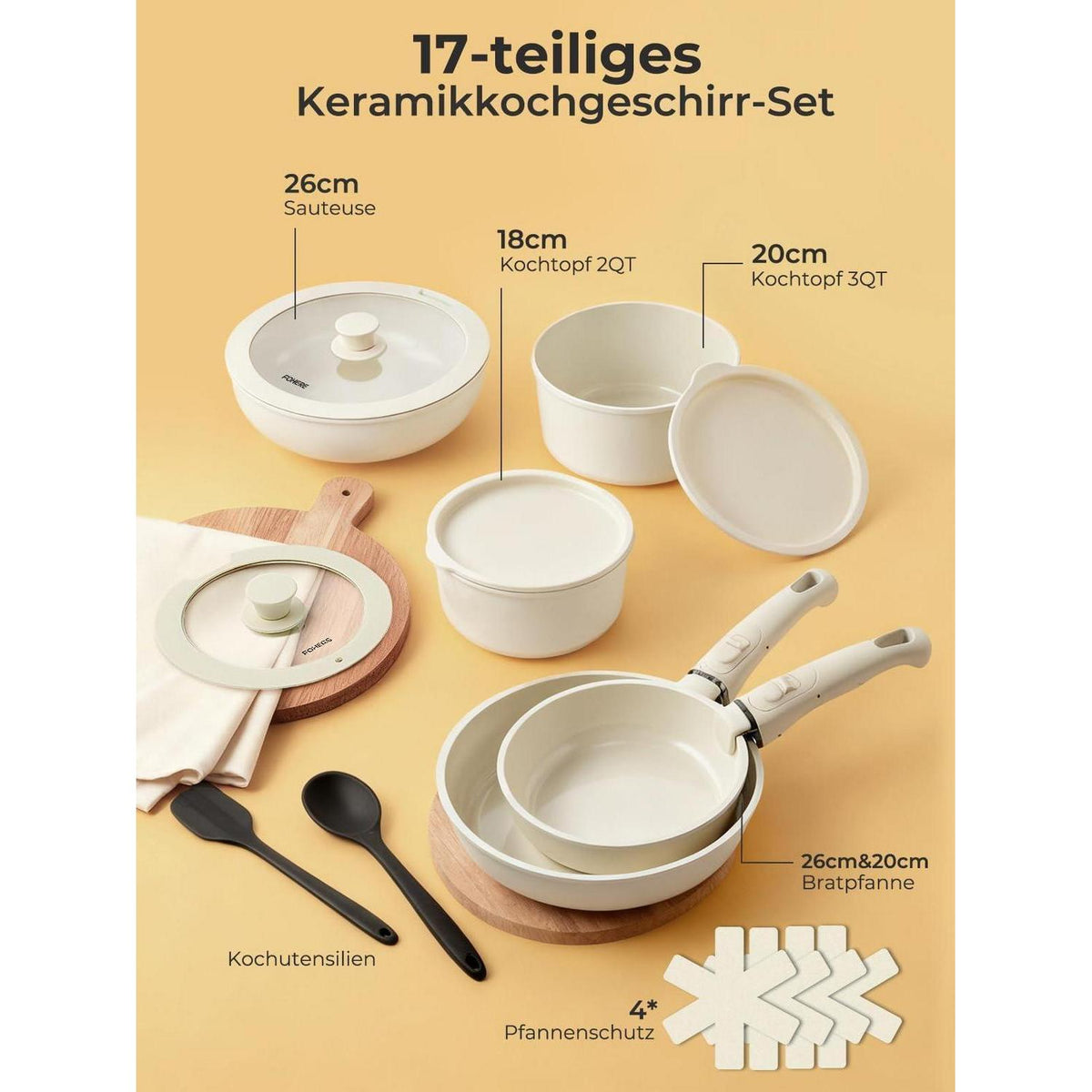 17-teiliges Topfset Induktion mit Keramik-Antihaftbeschichtung