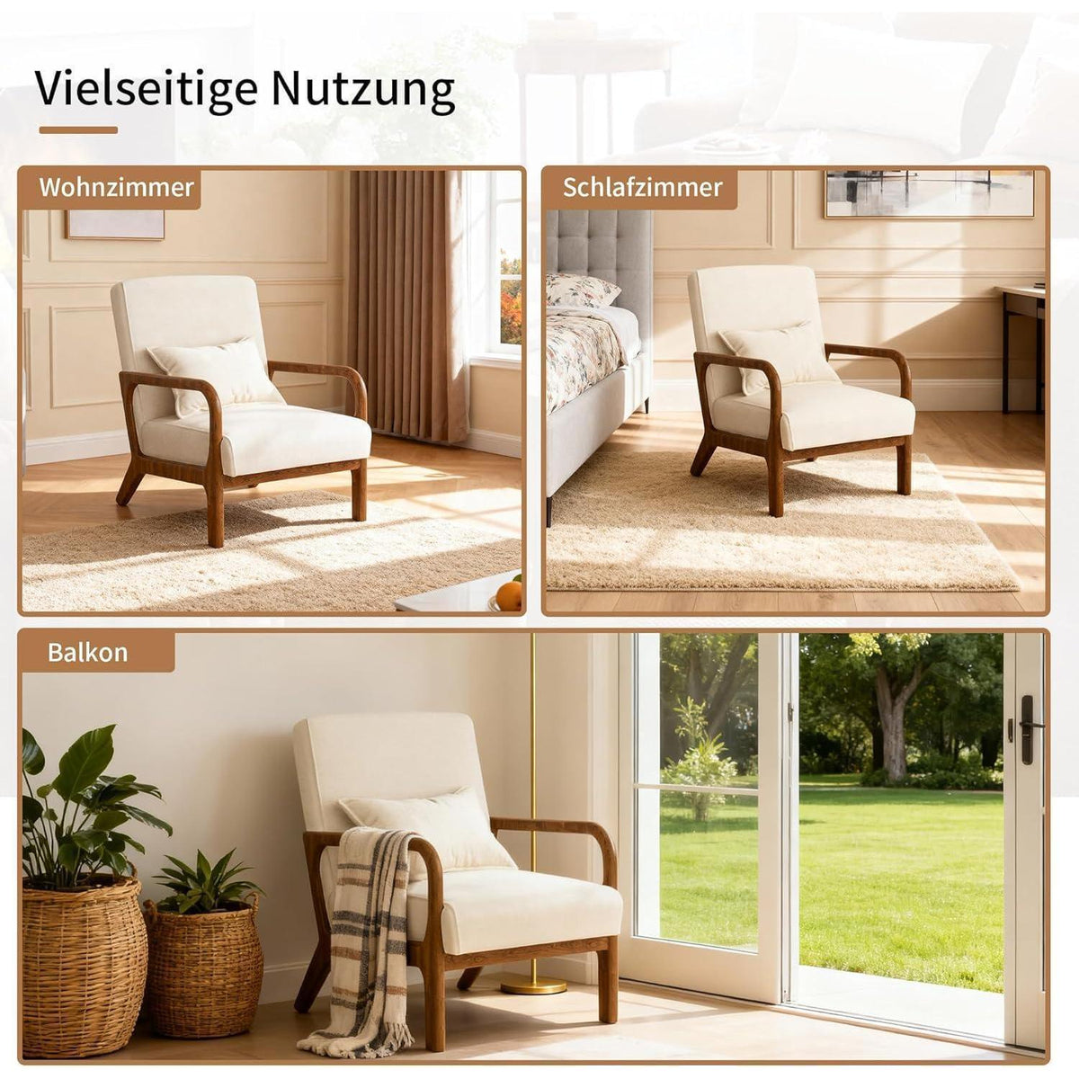 Gepolsterter Relaxsessel mit Armlehnen – Beige, Komfort & Stil