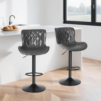 Verstellbare Barhocker Set (3x) – Dunkelgrau, Fußstütze in Lederoptik