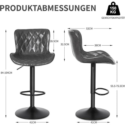 Verstellbare Barhocker Set (3x) – Dunkelgrau, Fußstütze in Lederoptik