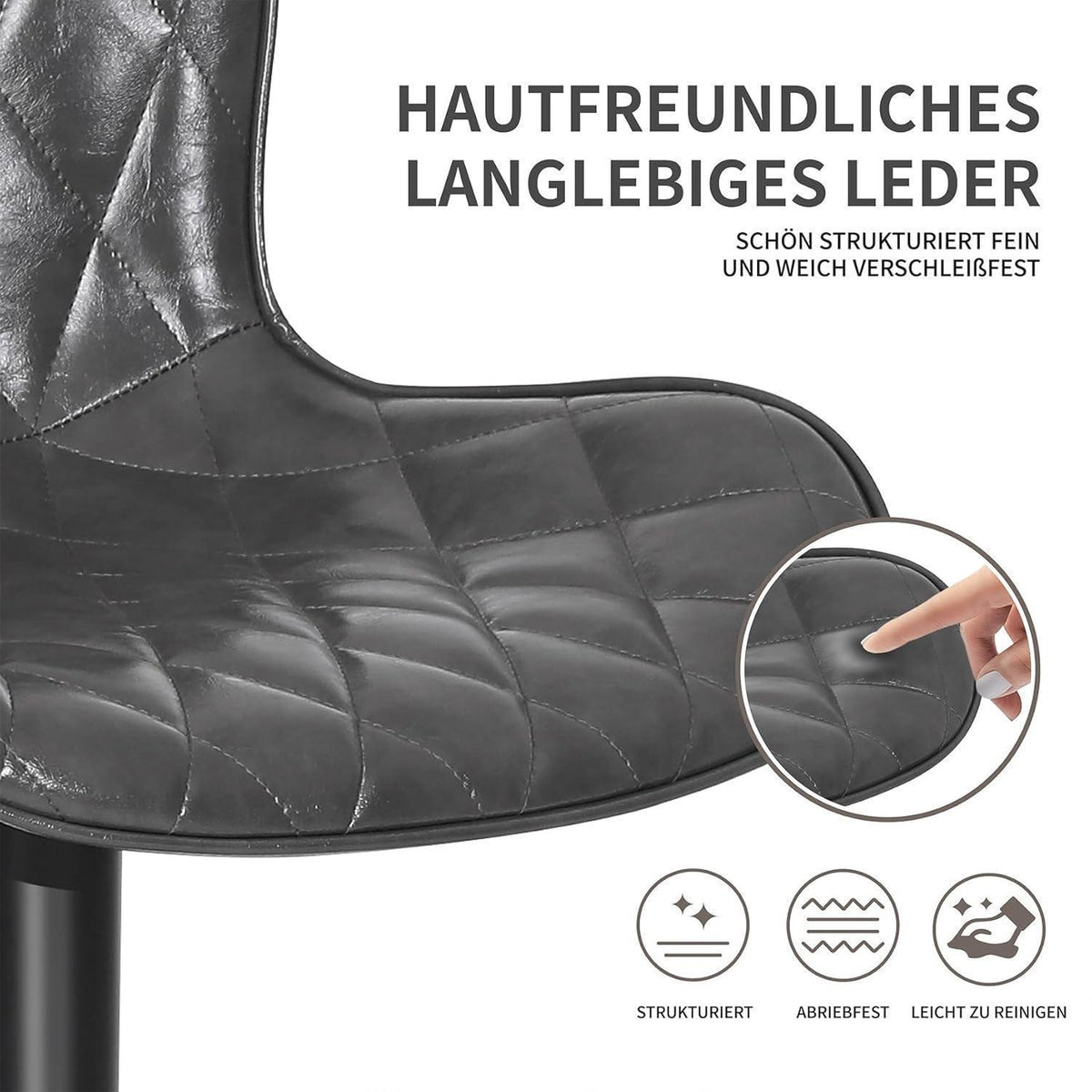 Verstellbare Barhocker Set (3x) – Dunkelgrau, Fußstütze in Lederoptik
