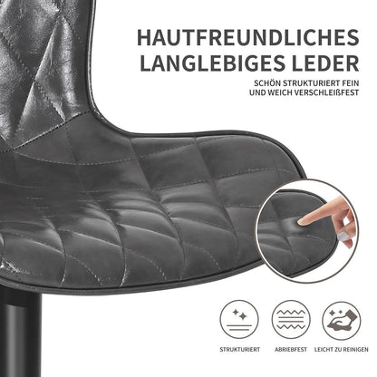 Verstellbare Barhocker Set (3x) – Dunkelgrau, Fußstütze in Lederoptik