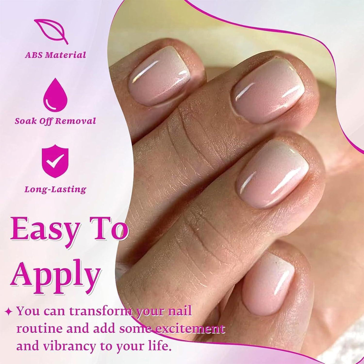 144 kurze Ombre Press-on-Nägel Weiß Pink Damen Nagelset