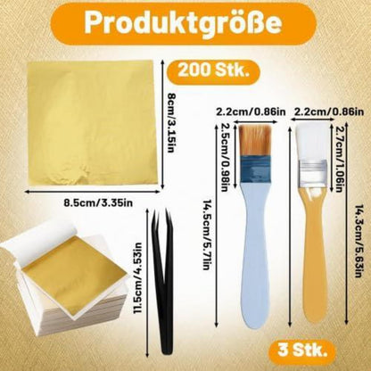 Blattgold Set 203-teilig – Goldfolie für Basteln, Kunst & DIY