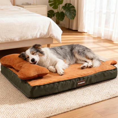 Orthopädisches Hundebett mit Memory-Schaum & Kopfkissen, Orange L