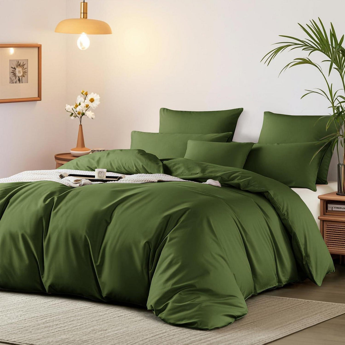 Olivgrüne Bettwäsche Set 220x240 cm Mako Satin Baumwolle