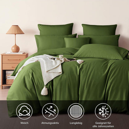 Olivgrüne Bettwäsche Set 220x240 cm Mako Satin Baumwolle