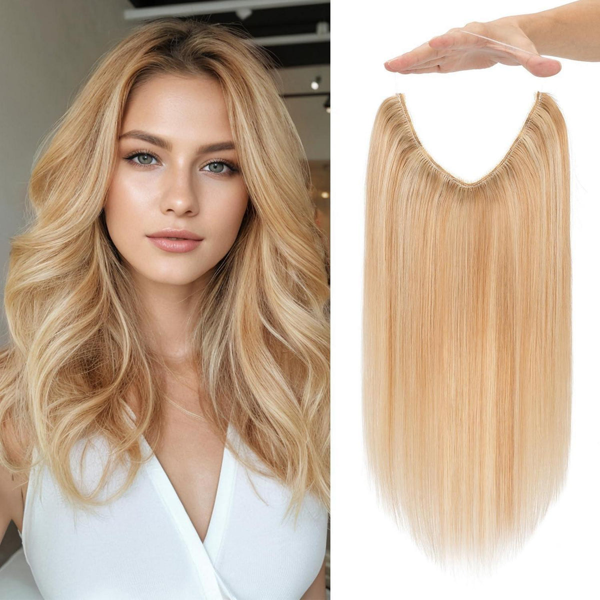 Halo Haarverlängerung Echthaar 35cm Ascheblond/Blond