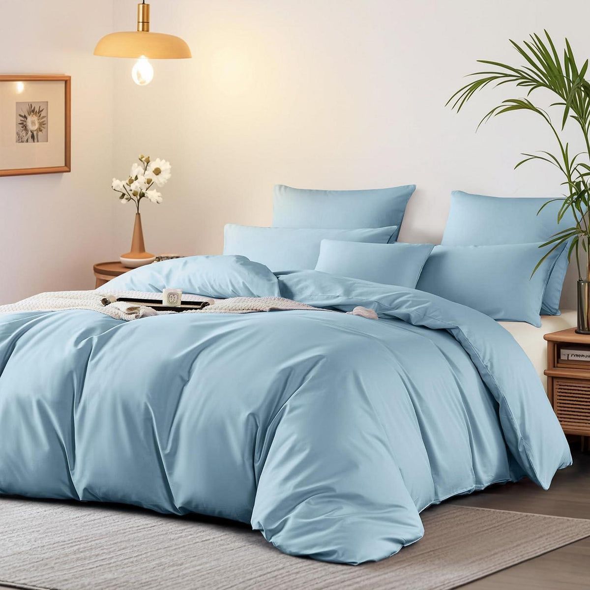 Satin Bettwäsche Set 220x240 cm Baumwolle Blau