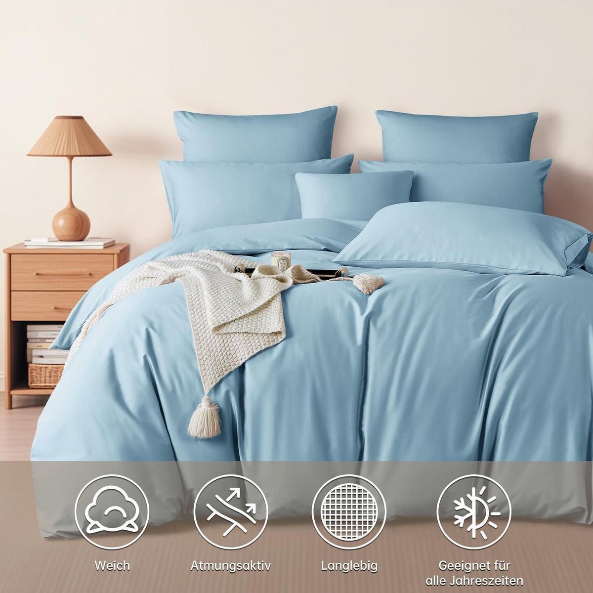 Satin Bettwäsche Set 220x240 cm Baumwolle Blau