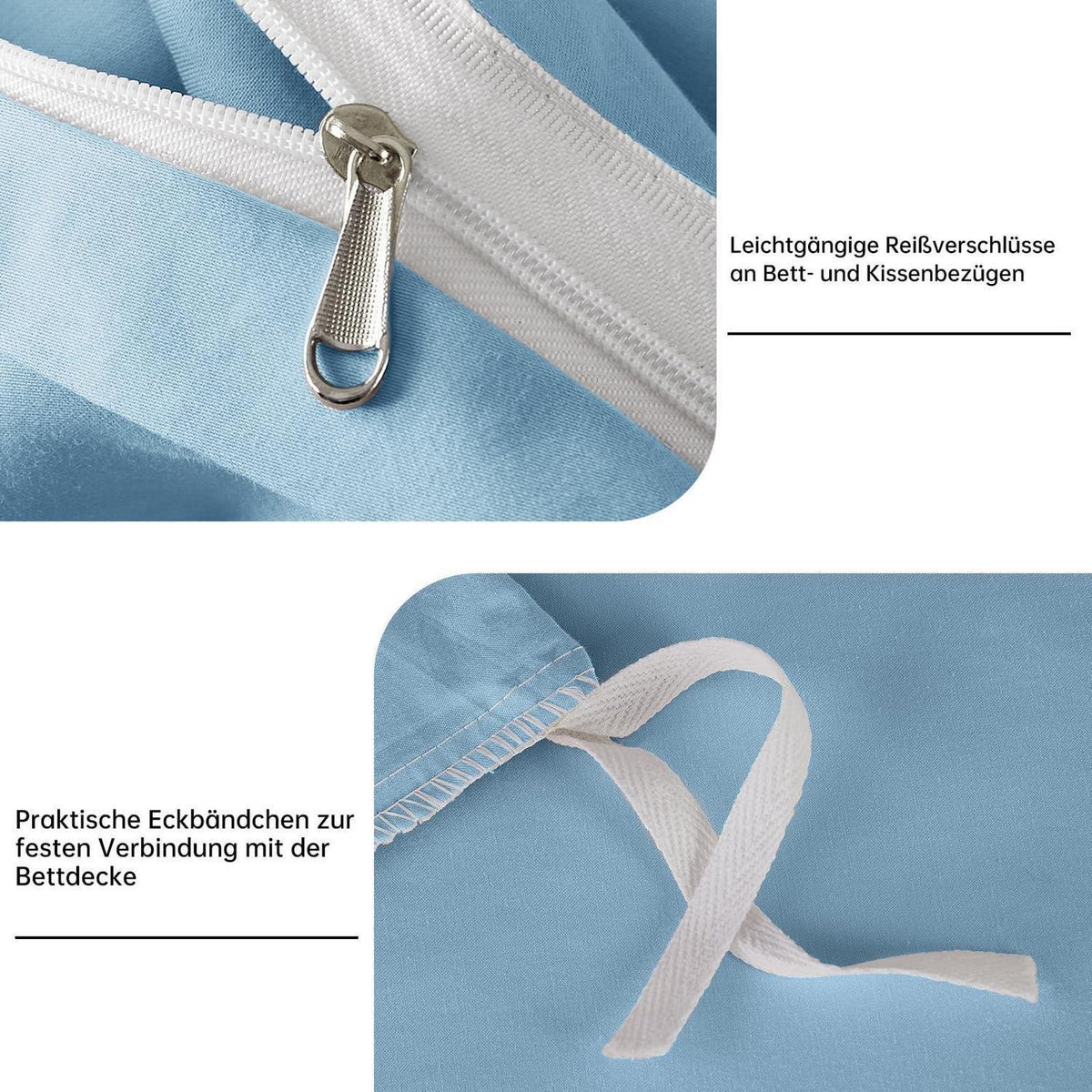 Satin Bettwäsche Set 220x240 cm Baumwolle Blau
