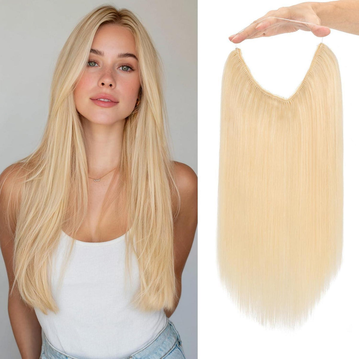 Echthaar Extension Platinblond 30cm – Unsichtbare Drahtverlängerung