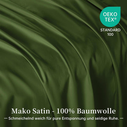 Olivgrüne Bettwäsche Set 200x220 cm Mako Satin Baumwolle