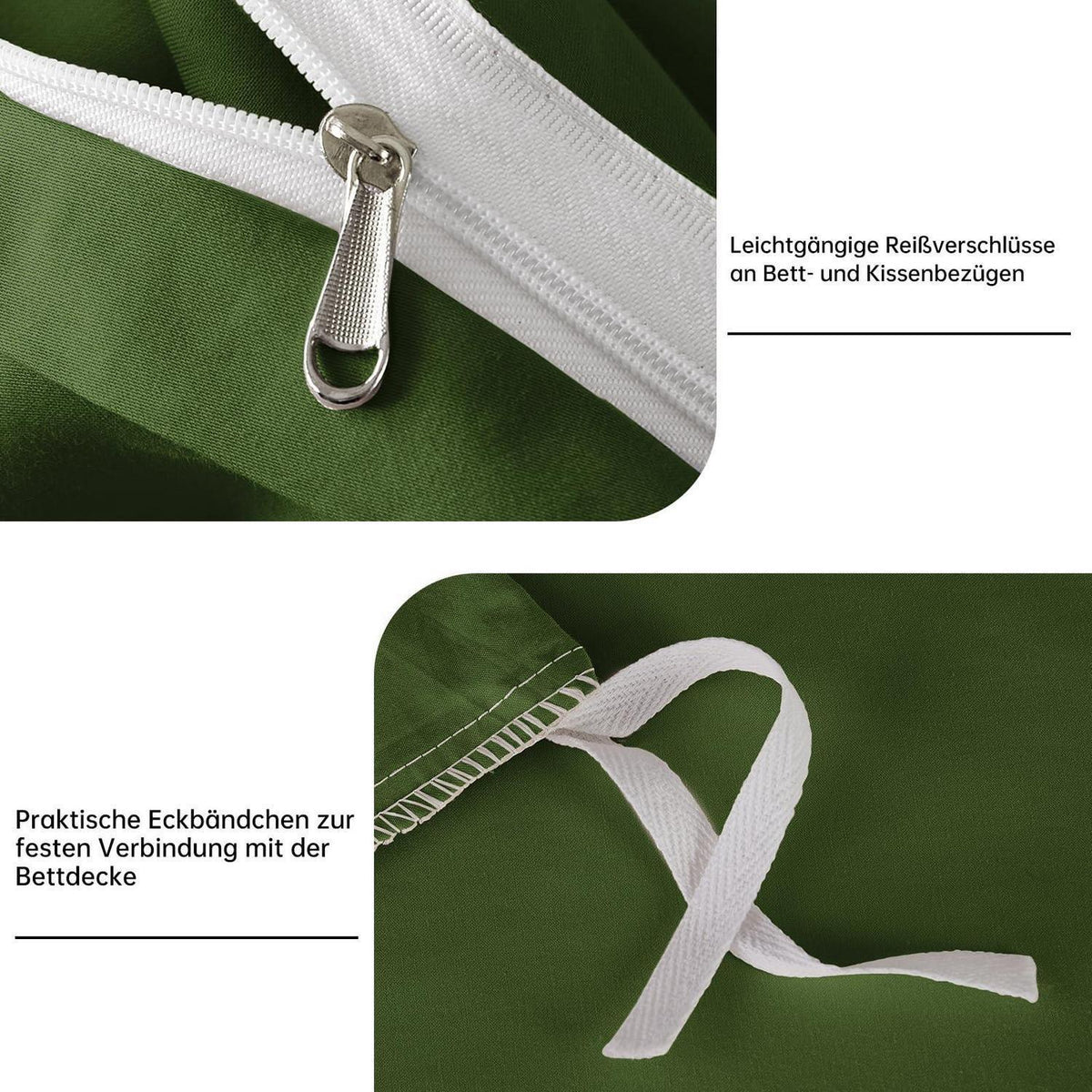 Olivgrüne Bettwäsche Set 200x220 cm Mako Satin Baumwolle
