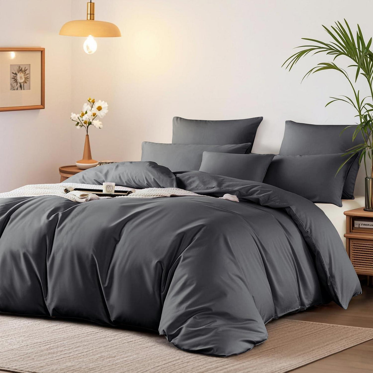Satin Bettwäsche Set 200x200 Grau – Mako Baumwolle