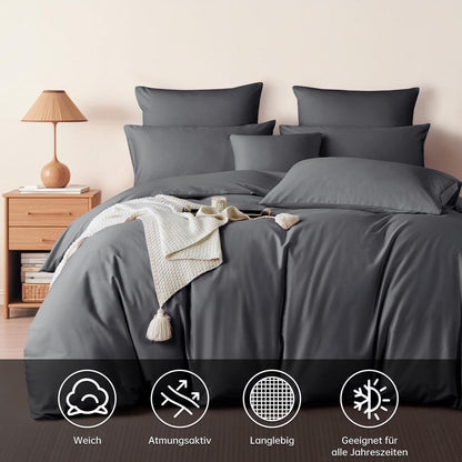 Satin Bettwäsche Set 200x200 Grau – Mako Baumwolle