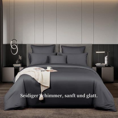 Satin Bettwäsche Set 200x200 Grau – Mako Baumwolle
