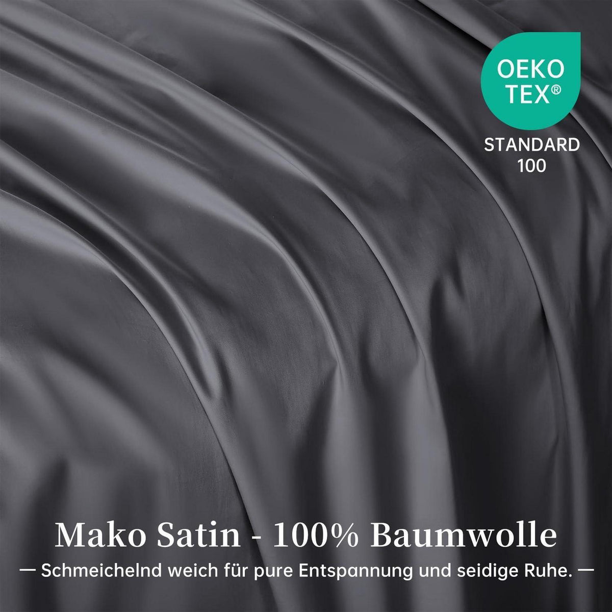 Satin Bettwäsche Set 200x200 Grau – Mako Baumwolle